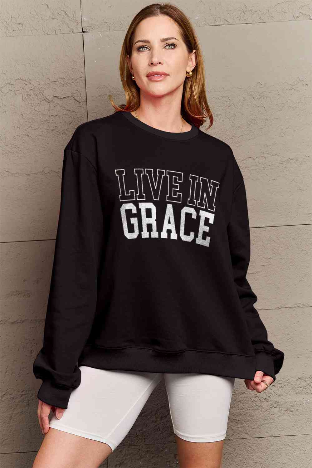 Simply Love Full Size LIVE IN GRACE Graphic Sweatshirt