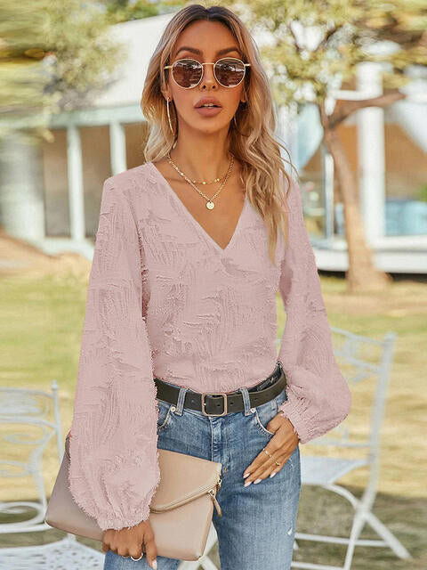 V-Neck Long Sleeve Blouse