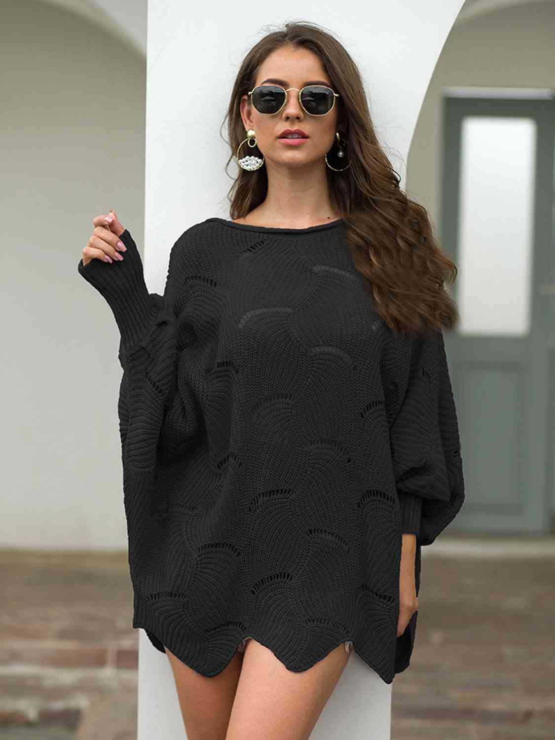 Openwork boat neck knit