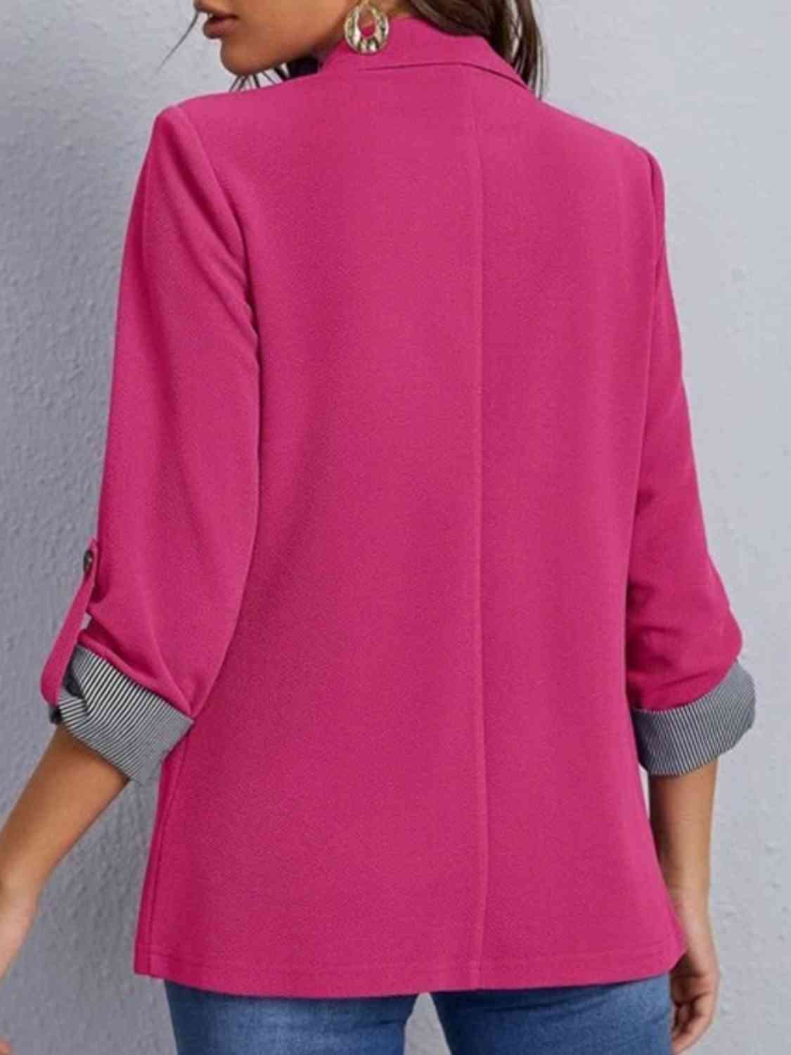 Lapel collar roll tab sleeve blazer