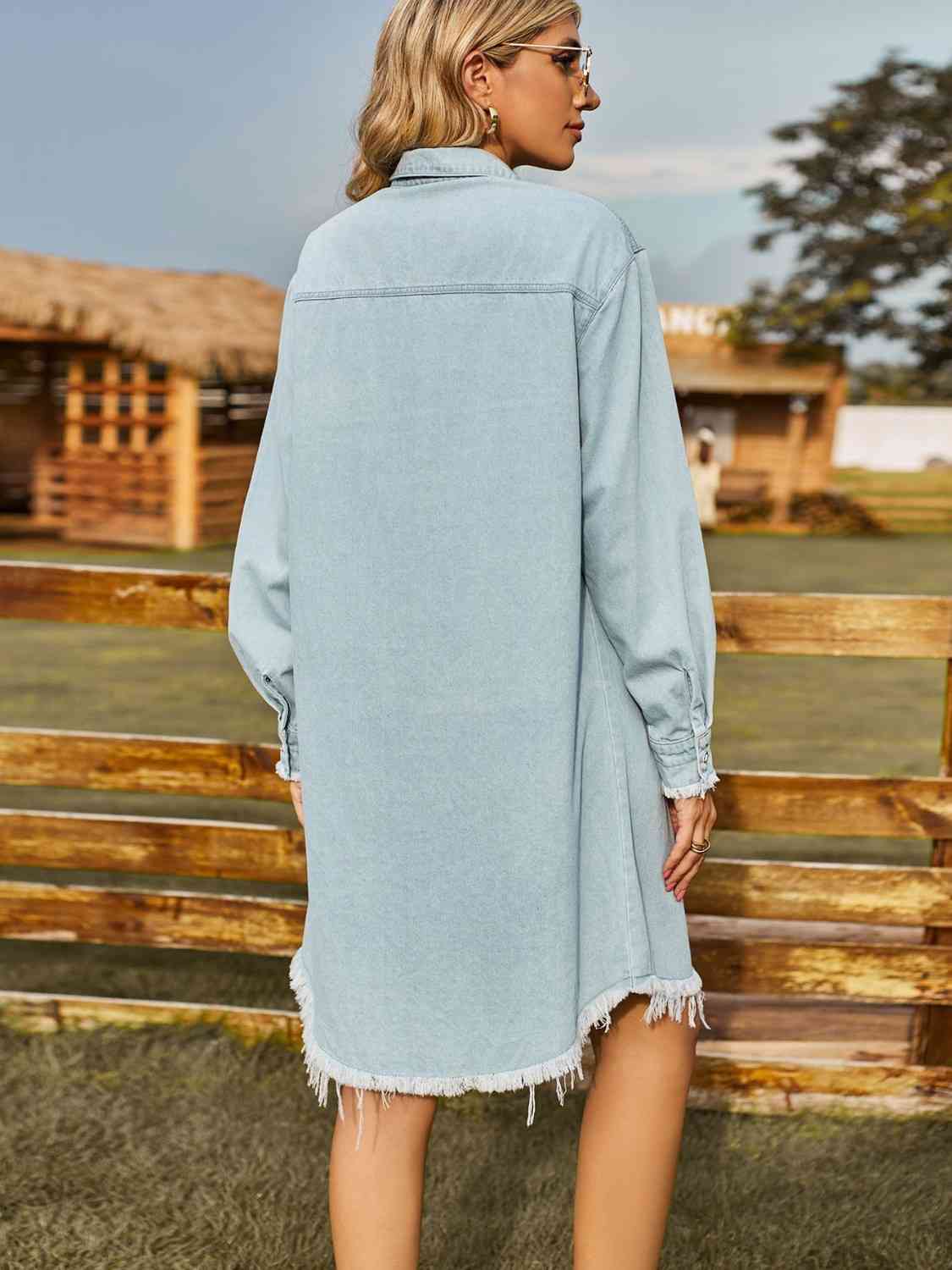 Raw-hem denim shirt dress