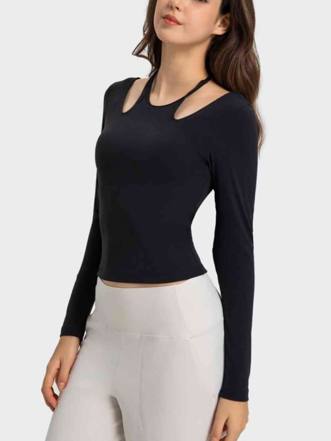 Halter neck long sleeve sporty top