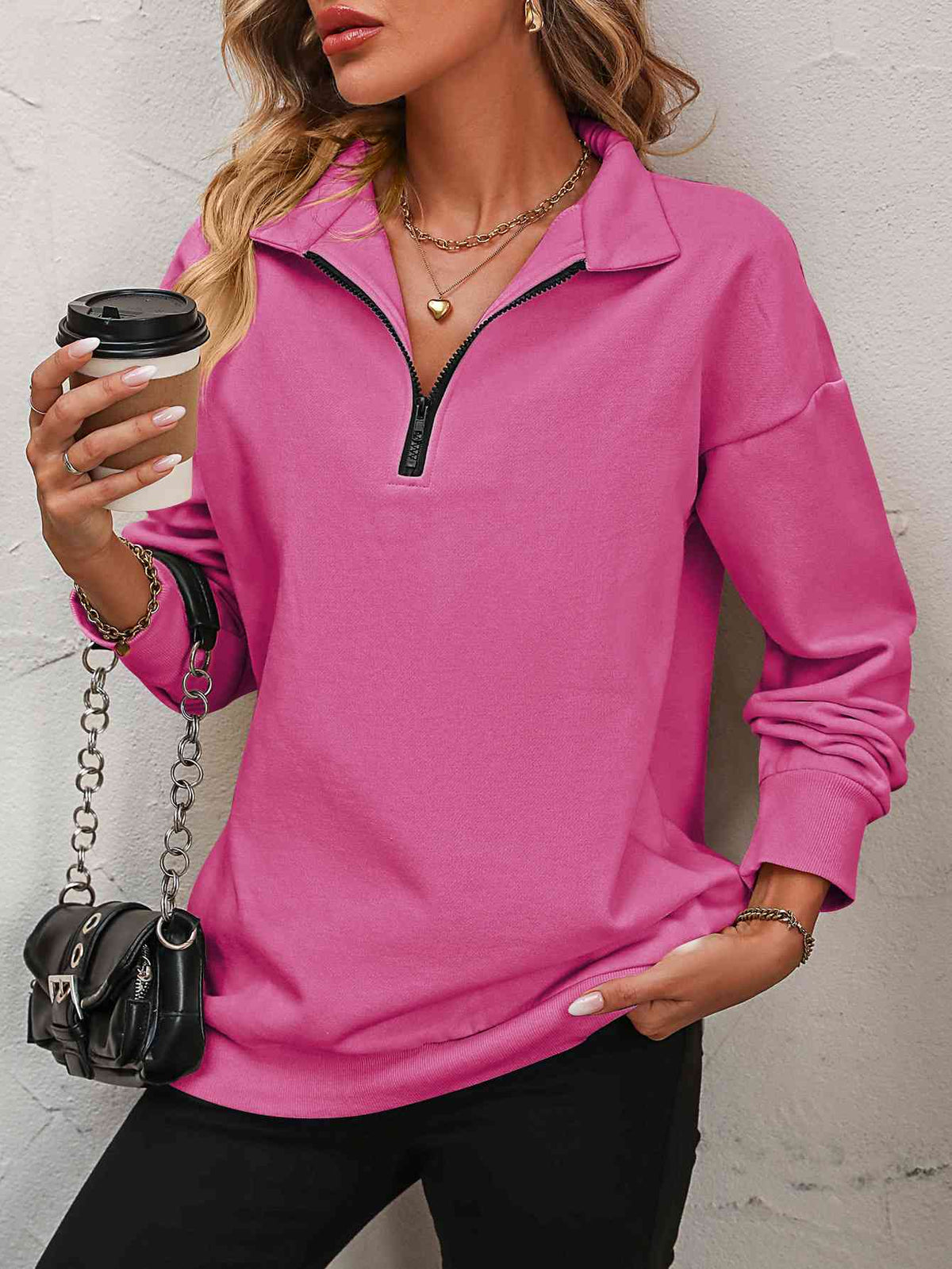 Zip up dropped shoulder sweatshirt, front