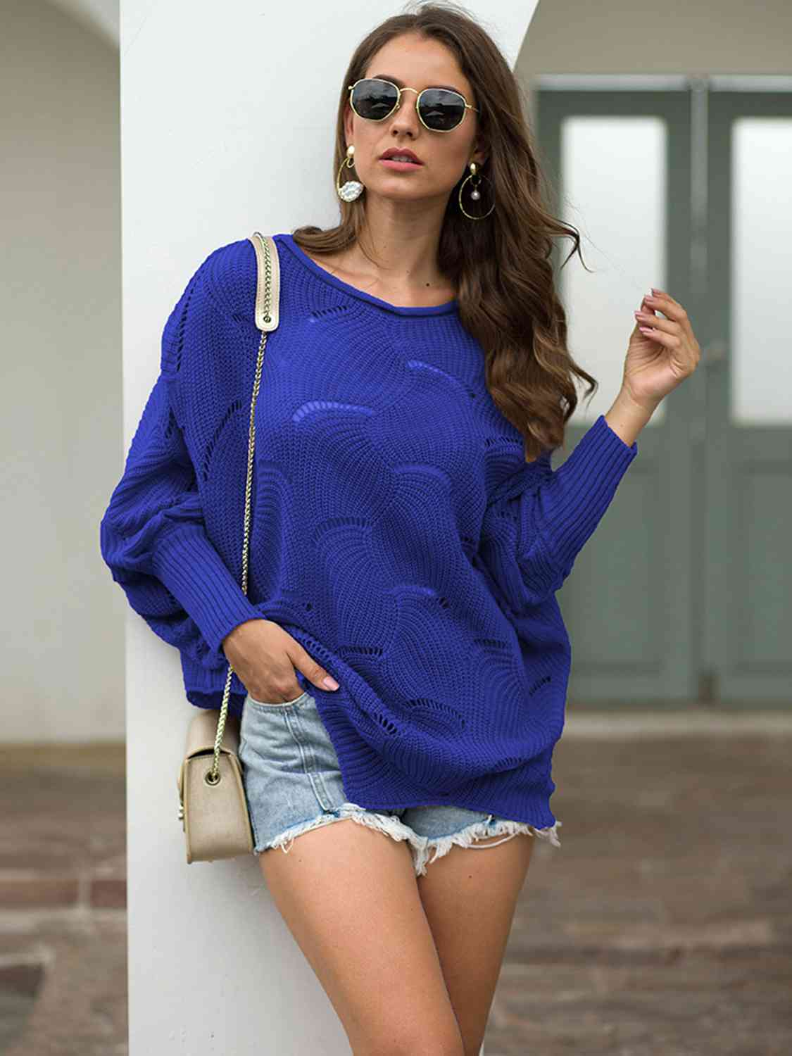 Openwork boat neck knit