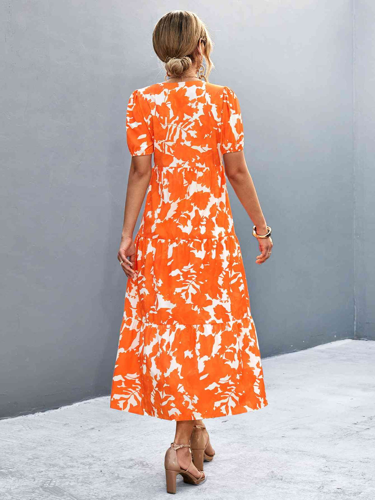 High-slit V-neck midi dress