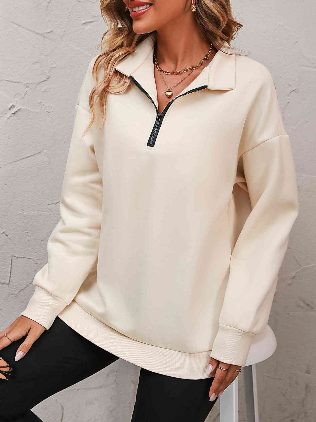 Zip up dropped shoulder sweatshirt, front