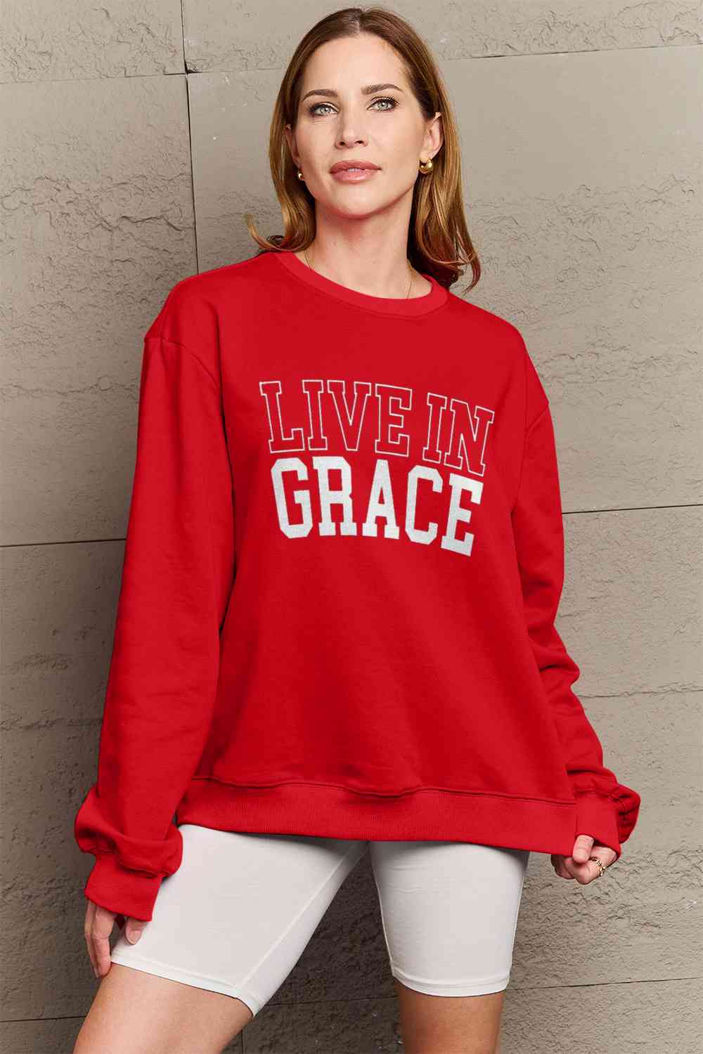 Simply Love Full Size LIVE IN GRACE Graphic Sweatshirt