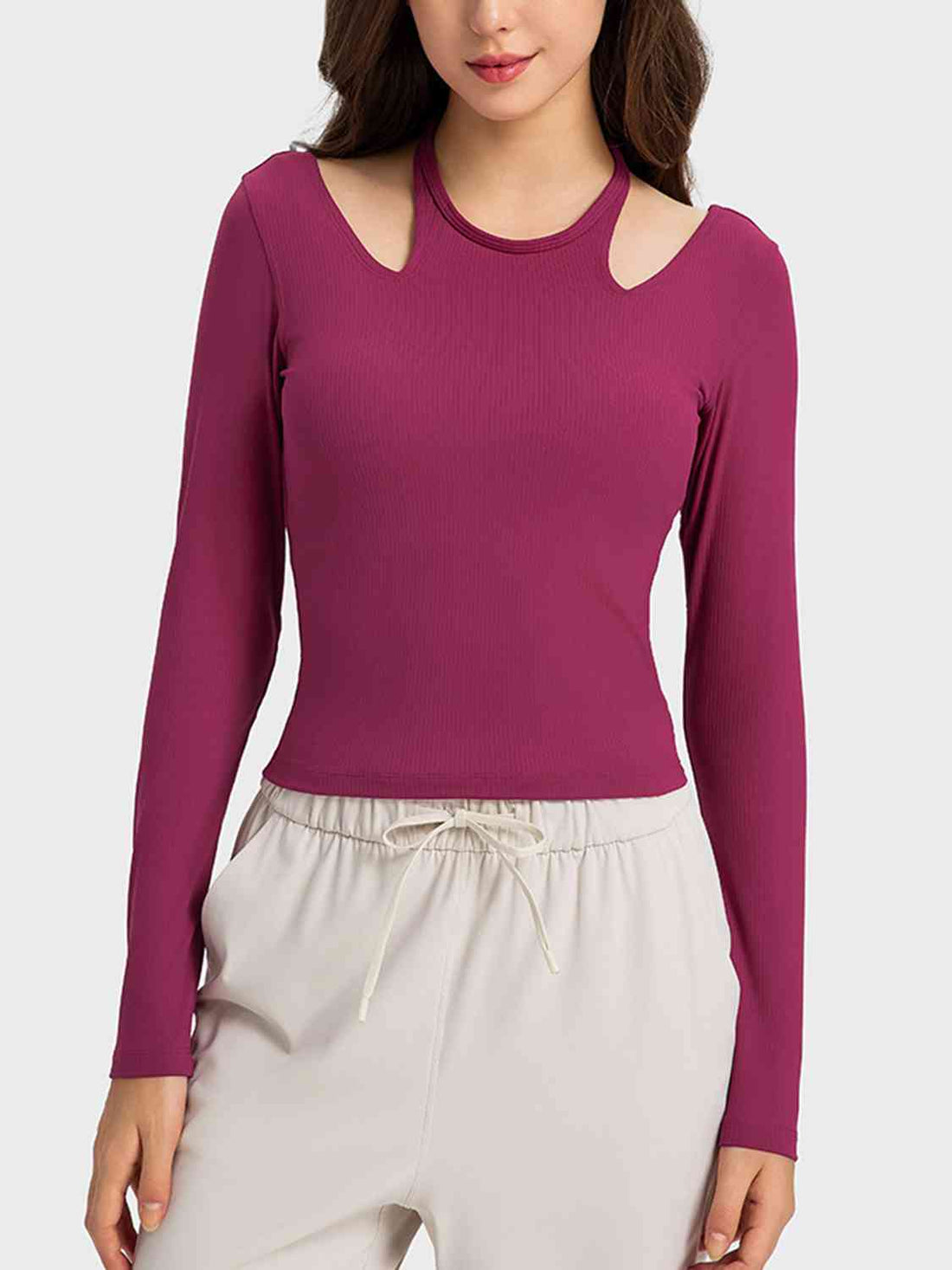 Halter neck long sleeve sporty top