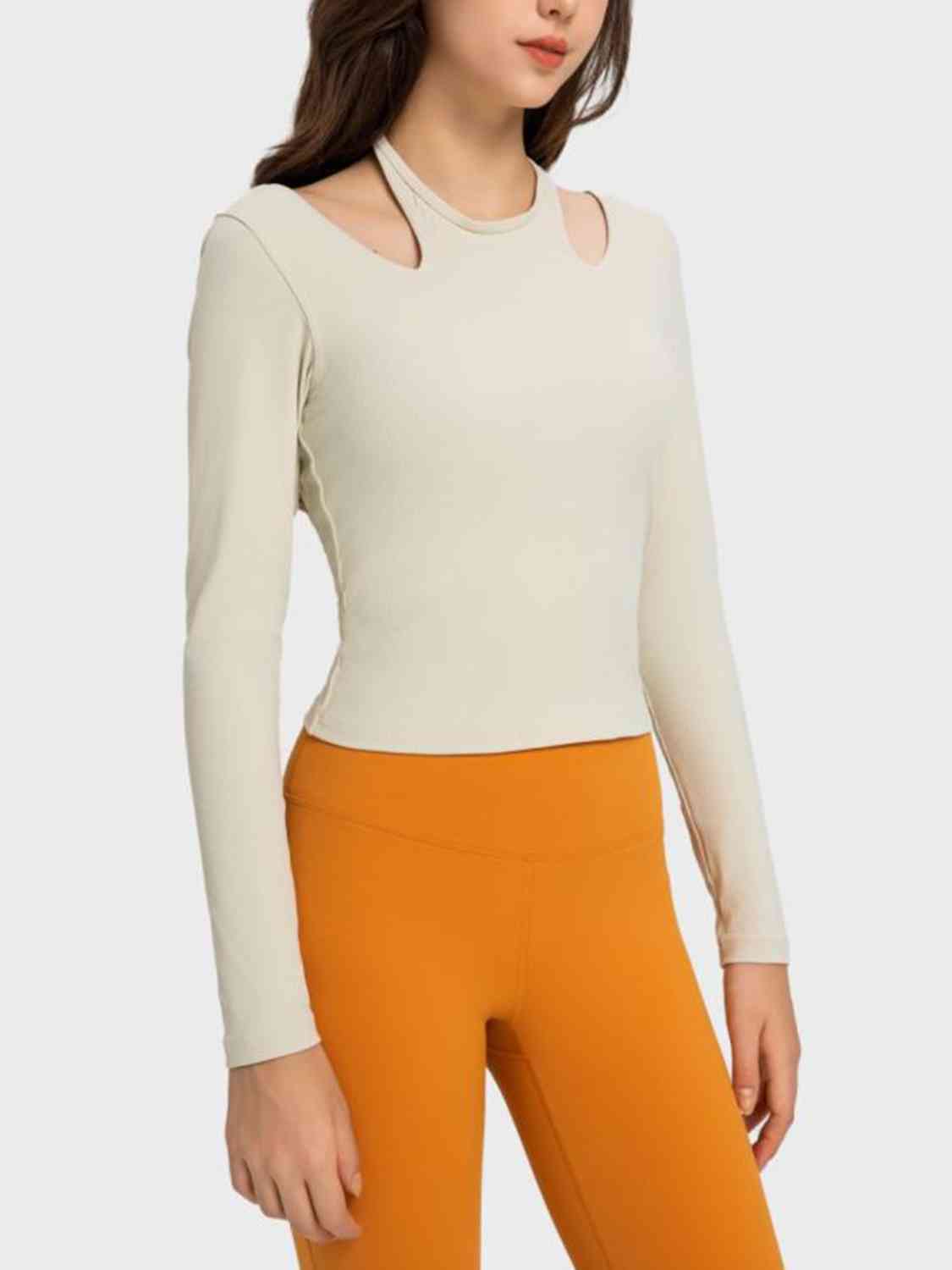 Halter neck long sleeve sporty top
