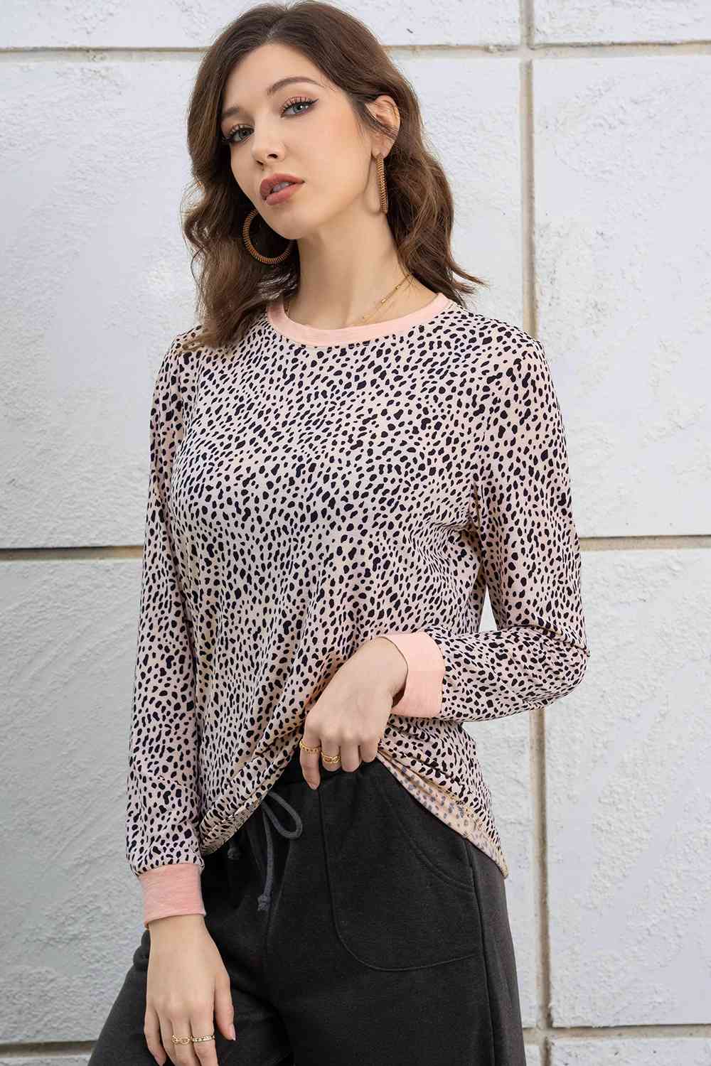 Full Size Printed Round Neck Long Sleeve T-Shirt