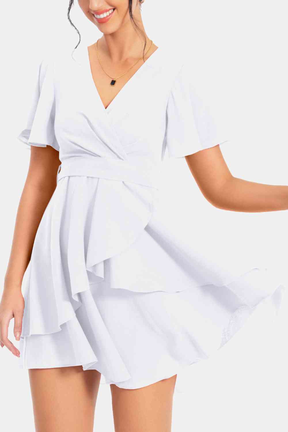 Surplice Neck Flutter Sleeve Dress