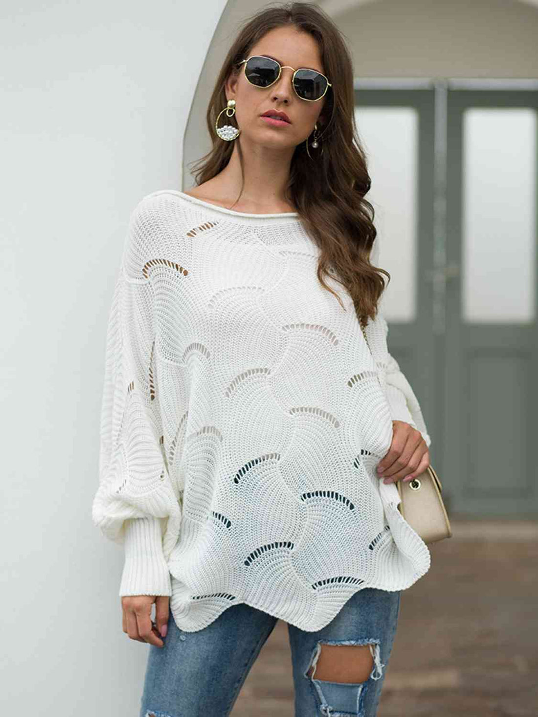 Openwork boat neck knit