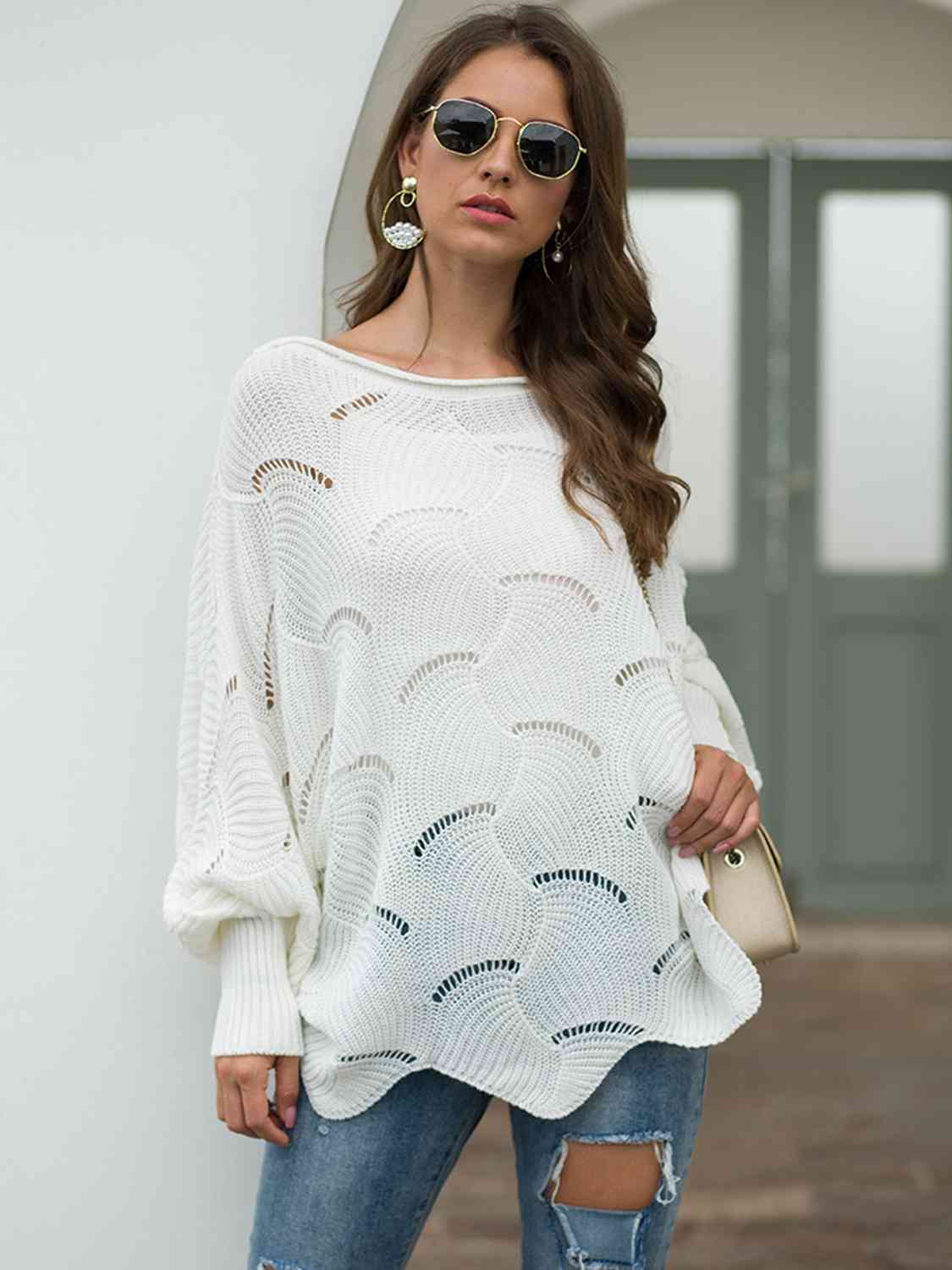 Openwork boat neck knit
