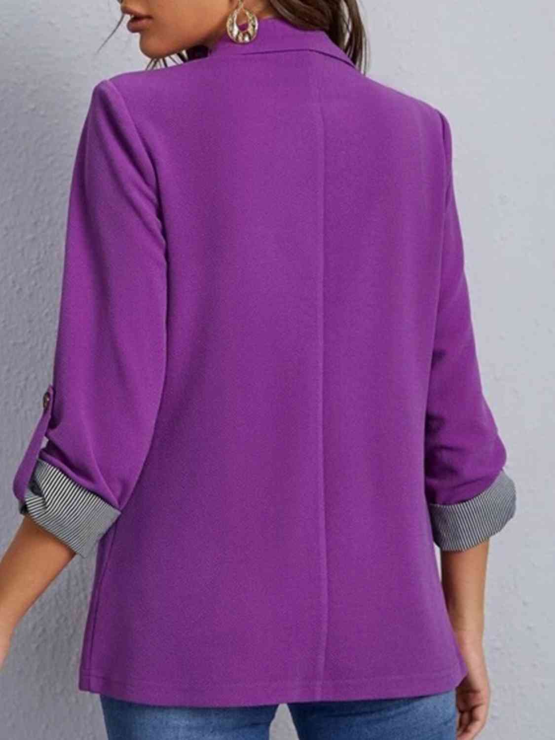 Lapel collar roll tab sleeve blazer