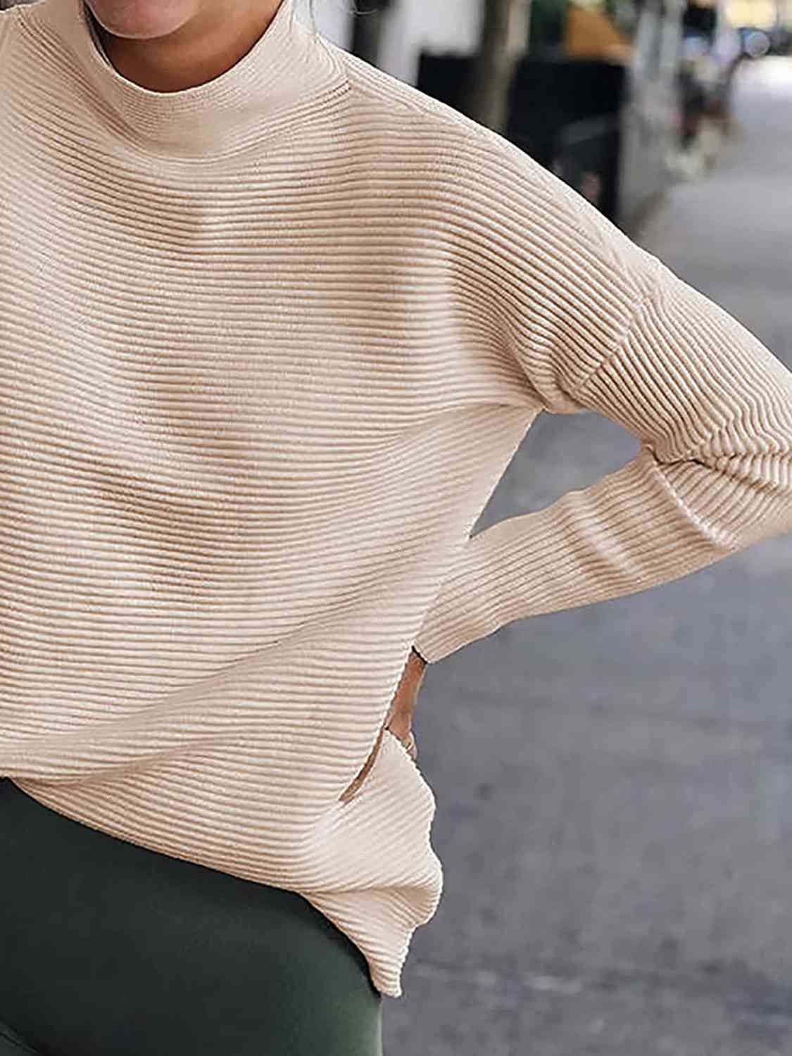 Ribbed Mock Neck Long Sleeve Sweater