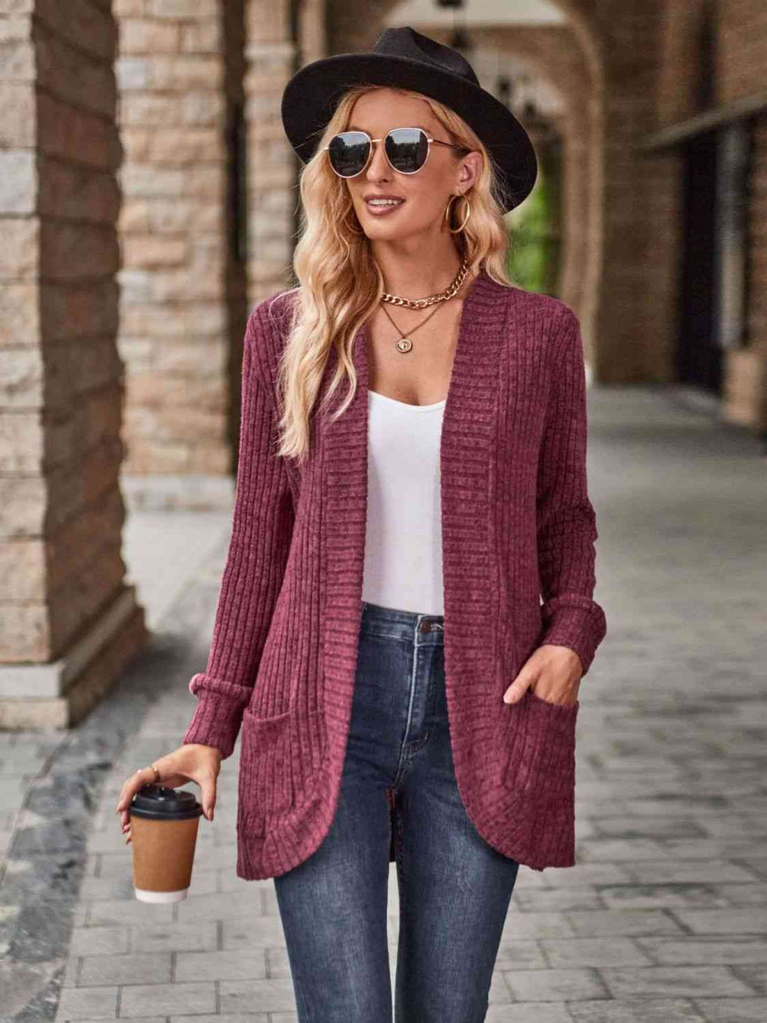 Open front cardigan with pockets