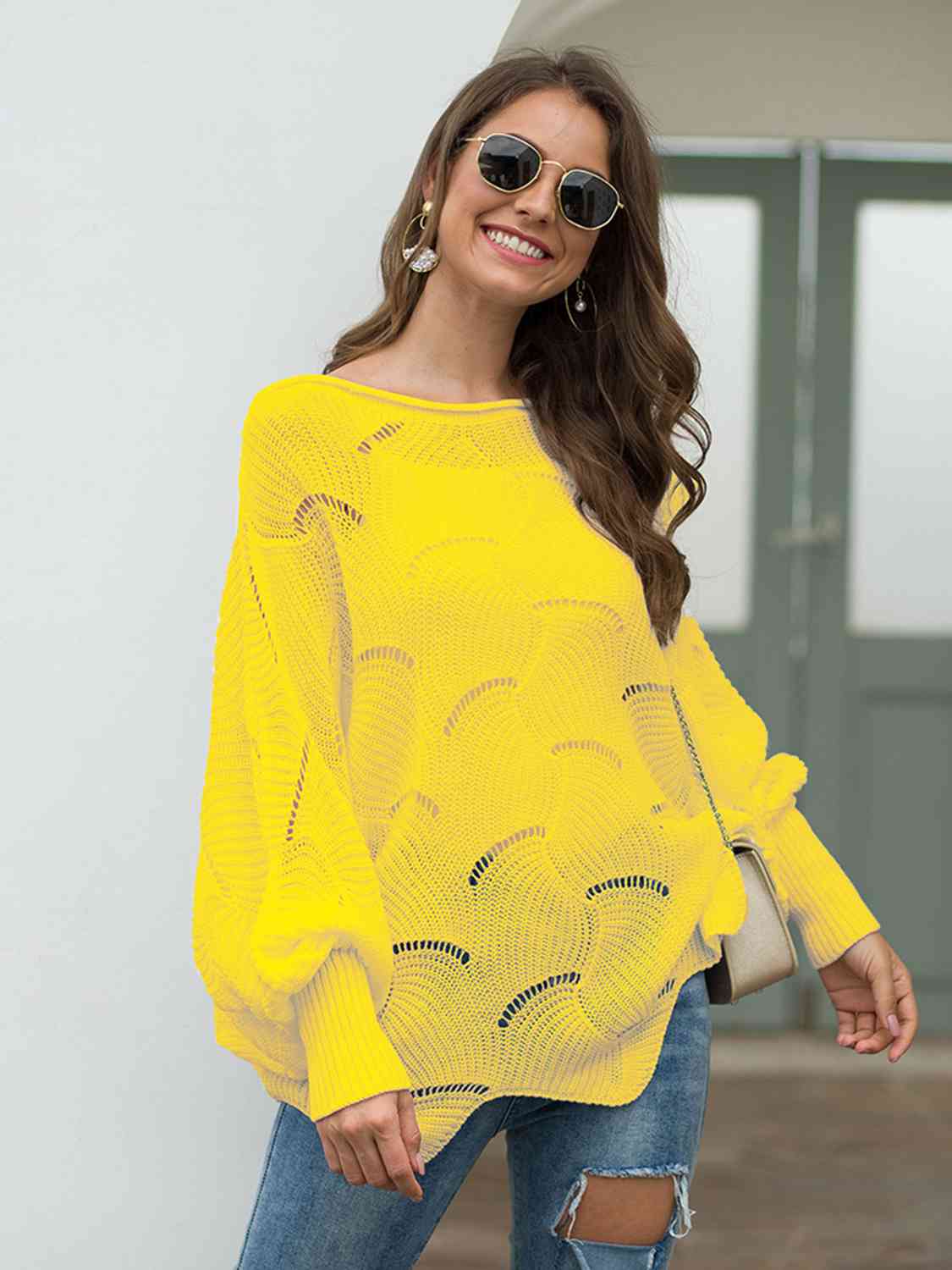 Openwork boat neck knit