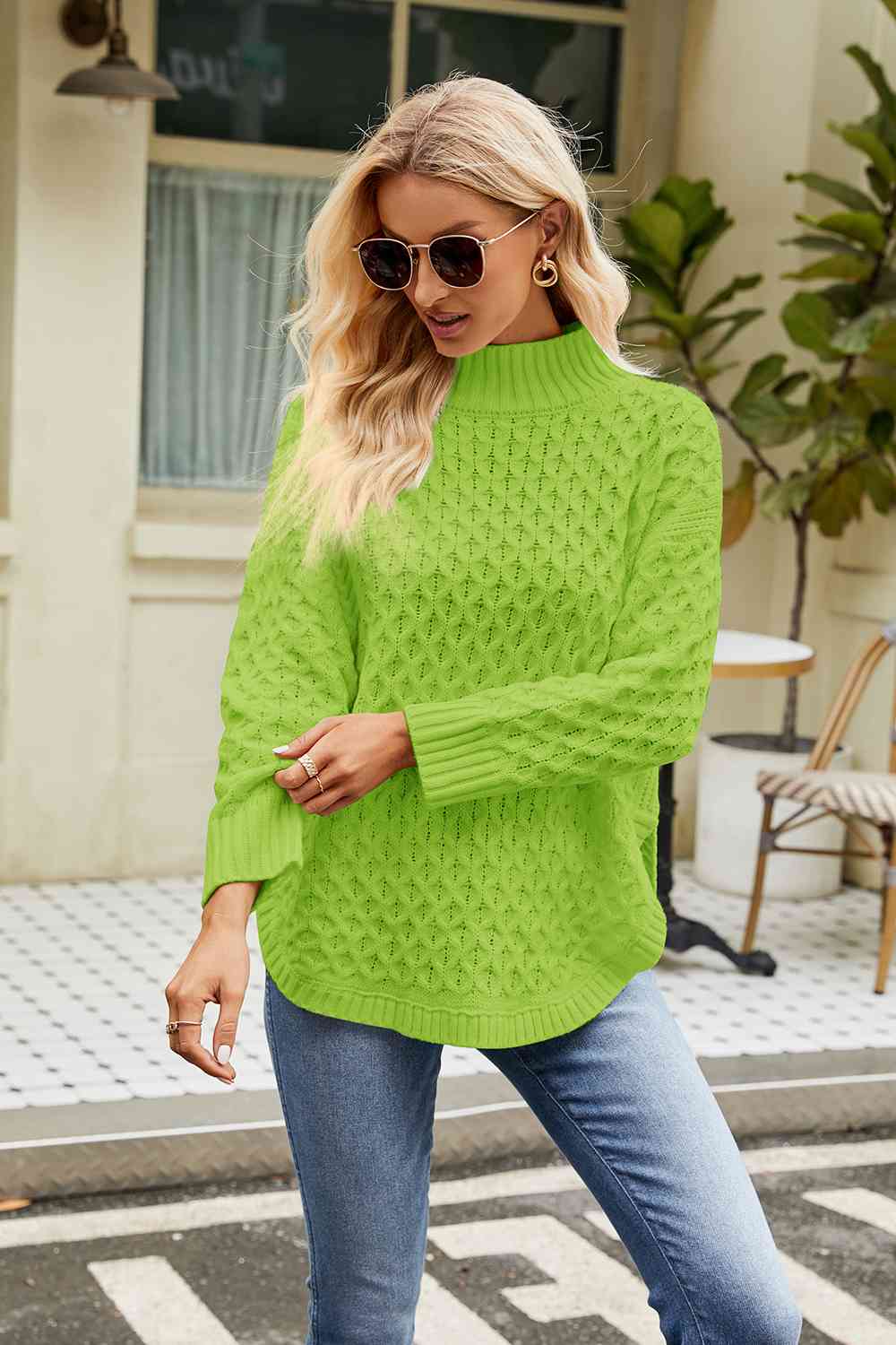 Mock neck side slit sweater