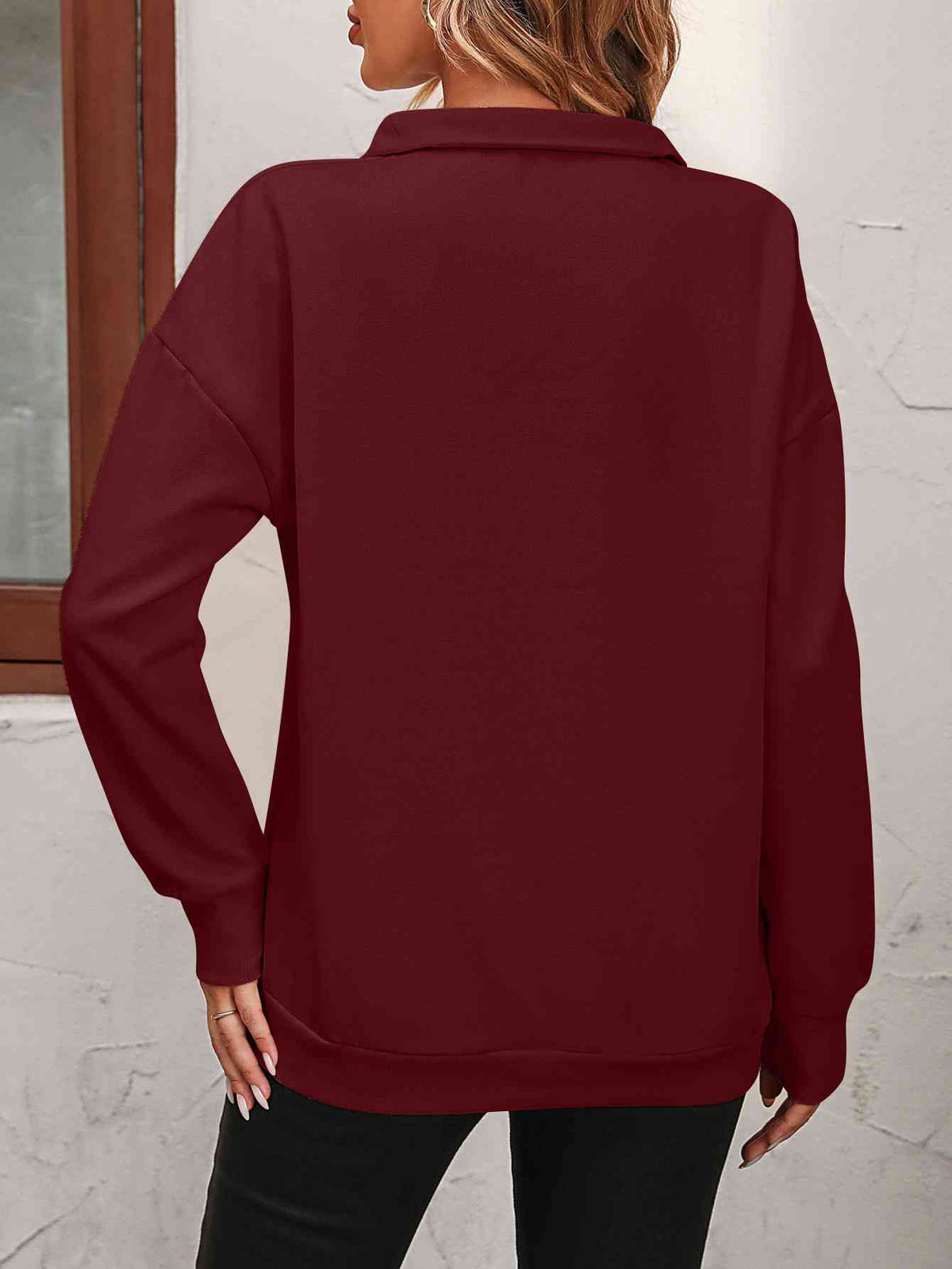 Zip up dropped shoulder sweatshirt, back