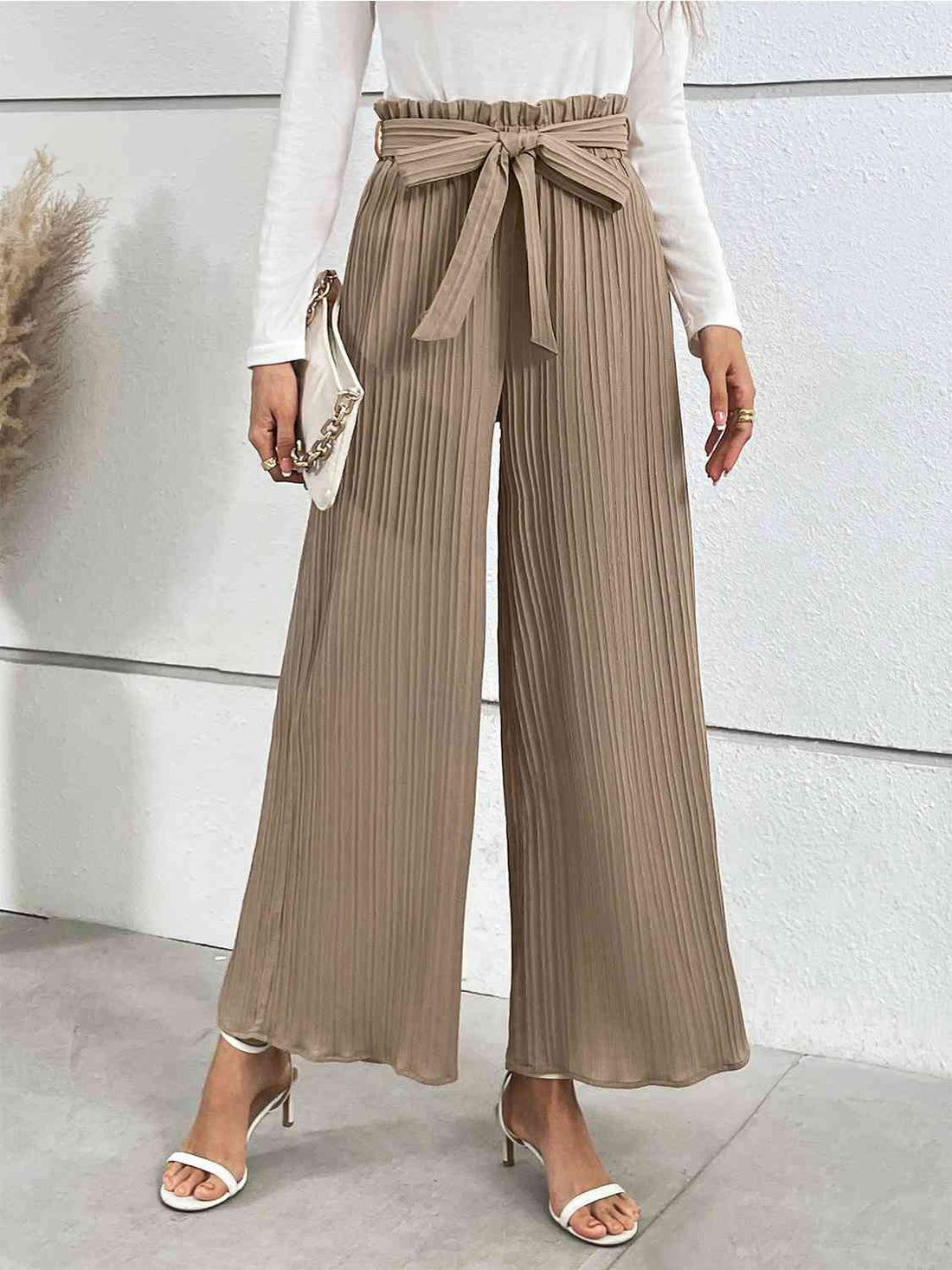 Tied wide leg long pants