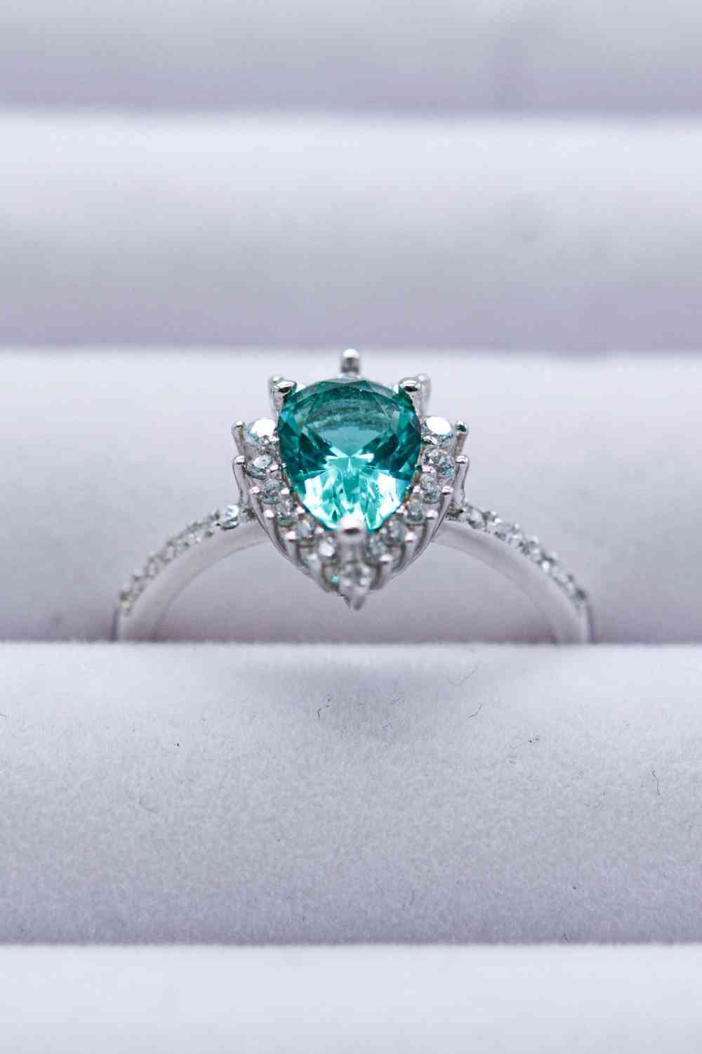 Paraiba Blue Zircon Pear Shape Ring